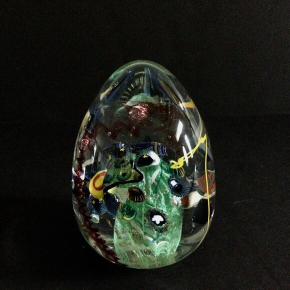 Vintage Art Deco Mid Century Art Abstract Egg Shape Large Paperweight Stamped